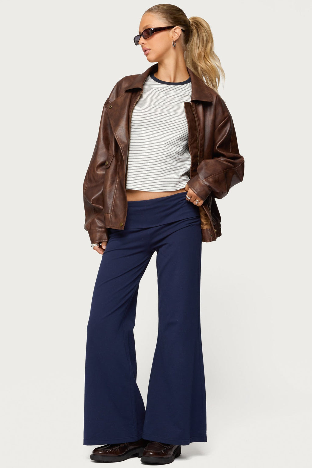 Petite Wide Leg Fold Over Pants